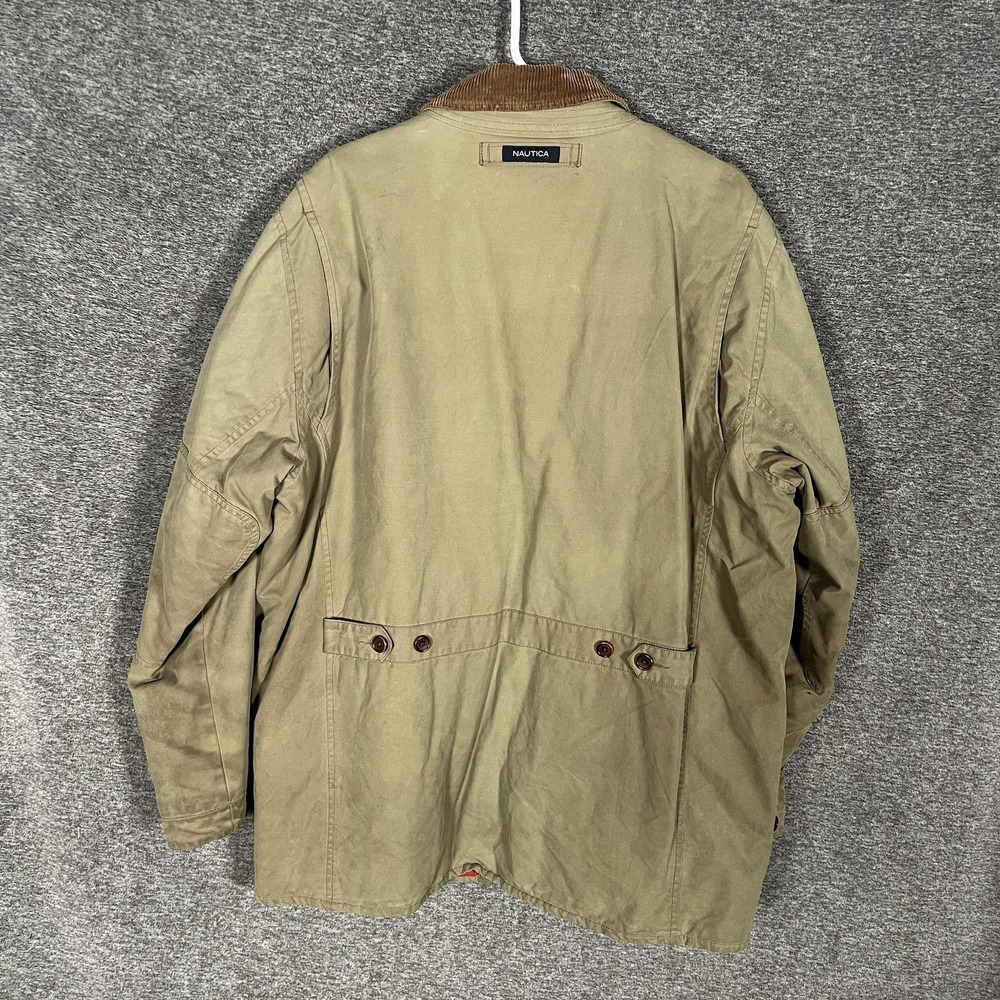 Nautica Jacket Mens Large Green Canvas Quilted Barn Corduroy Chore Field Coat - Picture 12 of 13